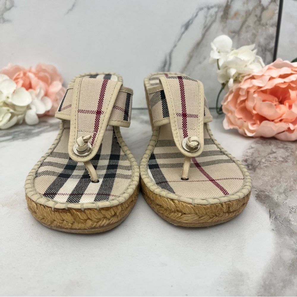 Burberry Beige Plaid Espadrille Wedge Sandals - Picture 7 of 14
